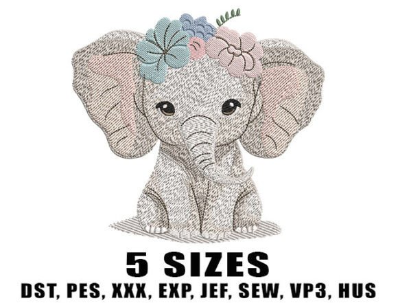 Baby Elephant Embroidery Design
