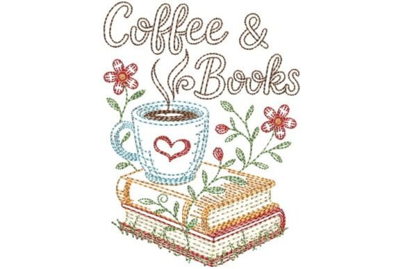 Coffee Books Embroidery File 4x4