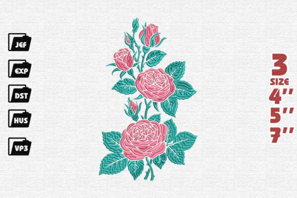 Elegant Pink Roses Embroidery