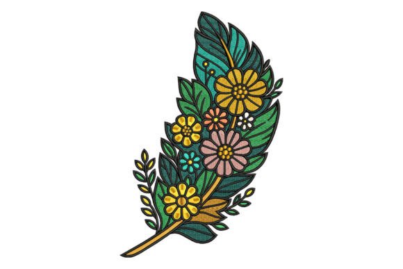 Floral Feather Embroidery Design