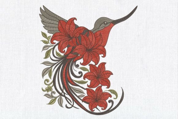 Floral Red Lily Hummingbird