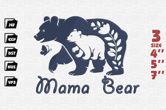 Mama Bear and Cub Embroidery Design