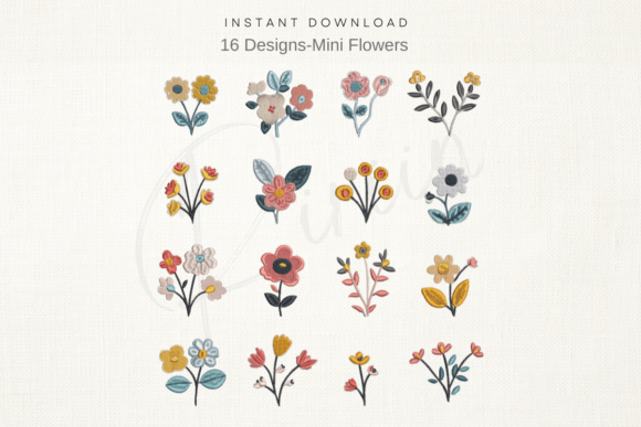 Mini Flower Set—Machine Embroidery