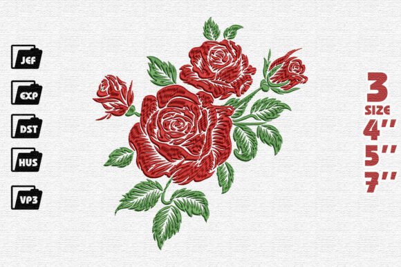 Red Rose Bouquet Embroidery Design