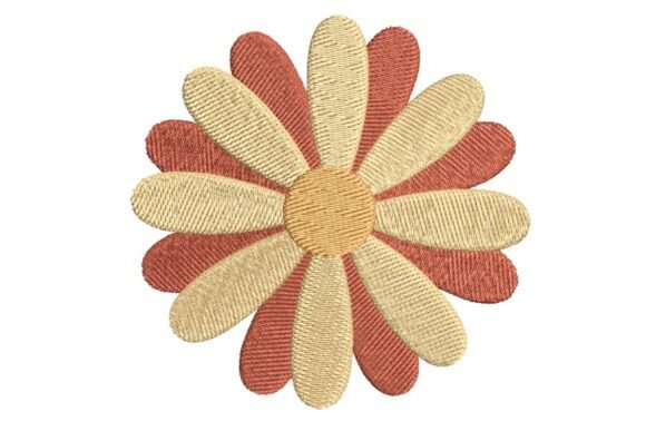 Retro Orange and Beige Daisy Embroidery Design