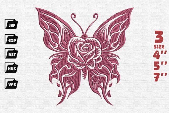 Rose Butterfly Embroidery Design