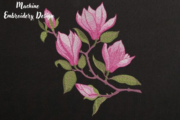 Spring Magnolia Flowers Branch Black