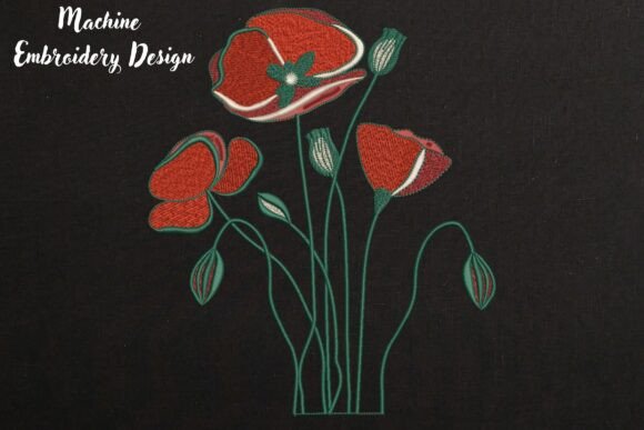 Spring Red Poppy Flowers in Black