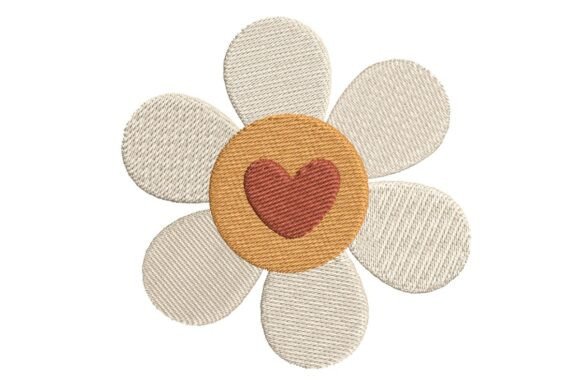 Sweet Daisy Flower with Heart Center Embroidery Design