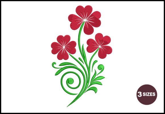 Three Red Heart-Petal Flowers